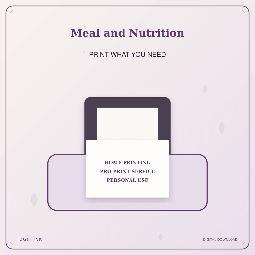Idgit Ink Meal and Nutrition deluxe journal and planner bundle — home and professional printing information