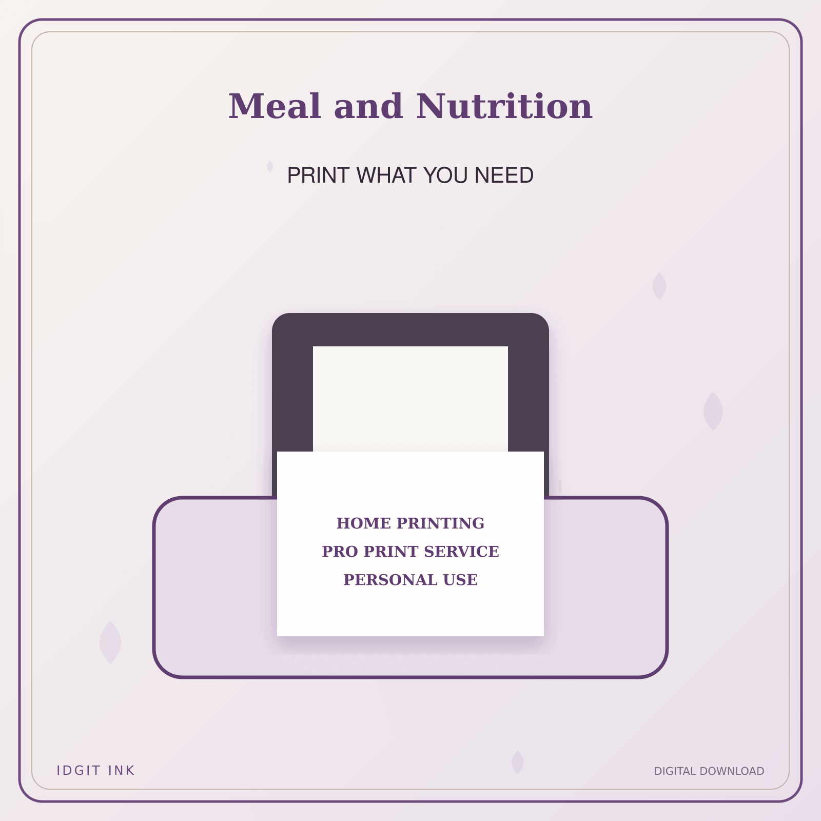 Idgit Ink Meal and Nutrition deluxe journal and planner bundle — home and professional printing information