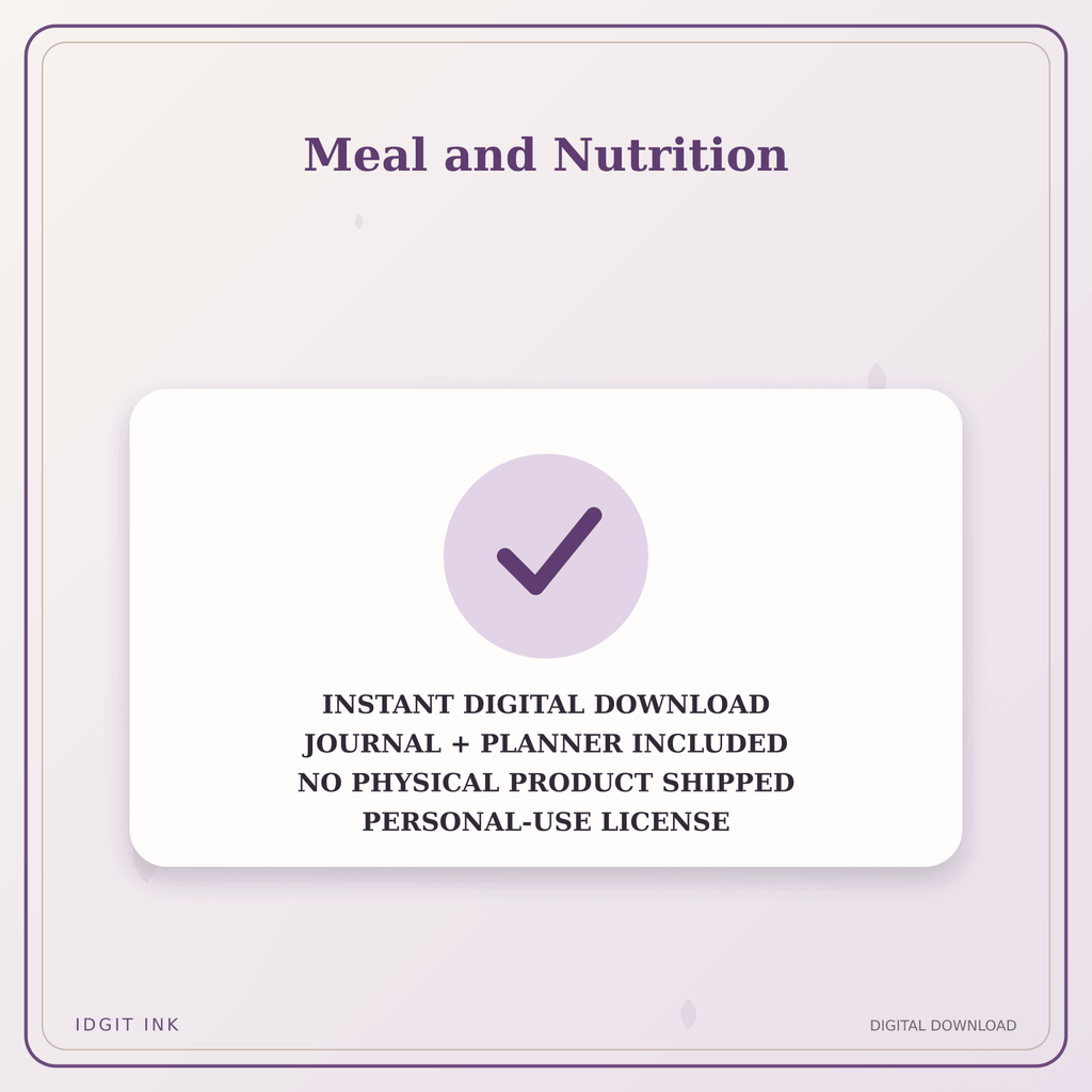 Idgit Ink Meal and Nutrition deluxe journal and planner bundle — instant download and no physical product notice