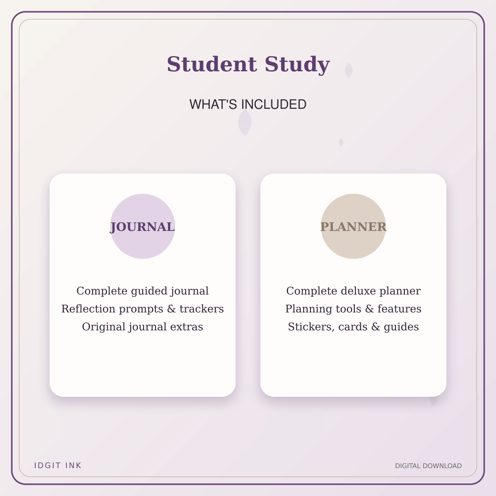 Idgit Ink Student Study deluxe journal and planner bundle — complete journal and planner bundle contents