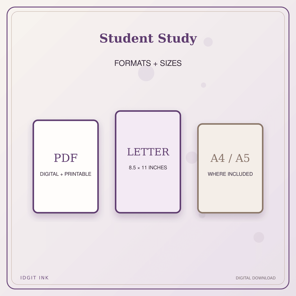 Idgit Ink Student Study deluxe journal and planner bundle — digital formats and available page sizes