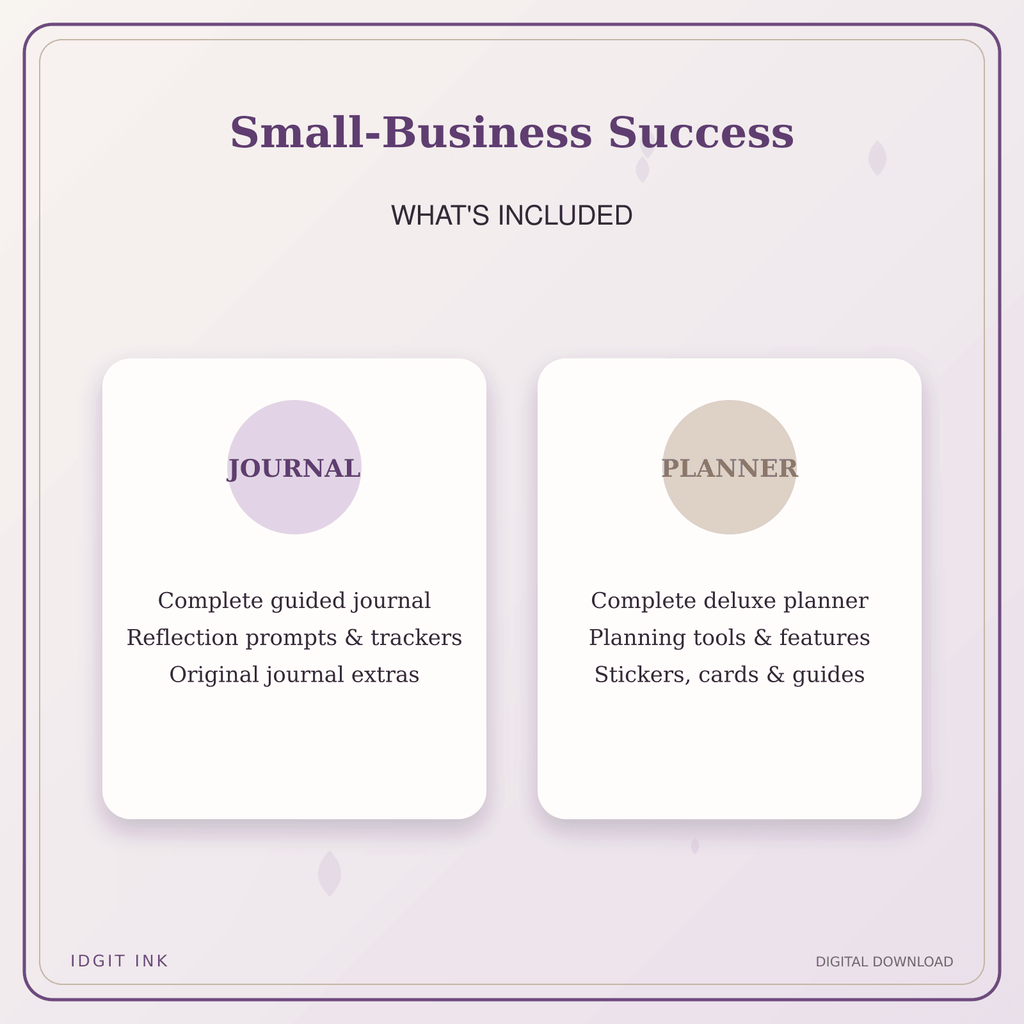 Idgit Ink Small-Business Success deluxe journal and planner bundle — complete journal and planner bundle contents