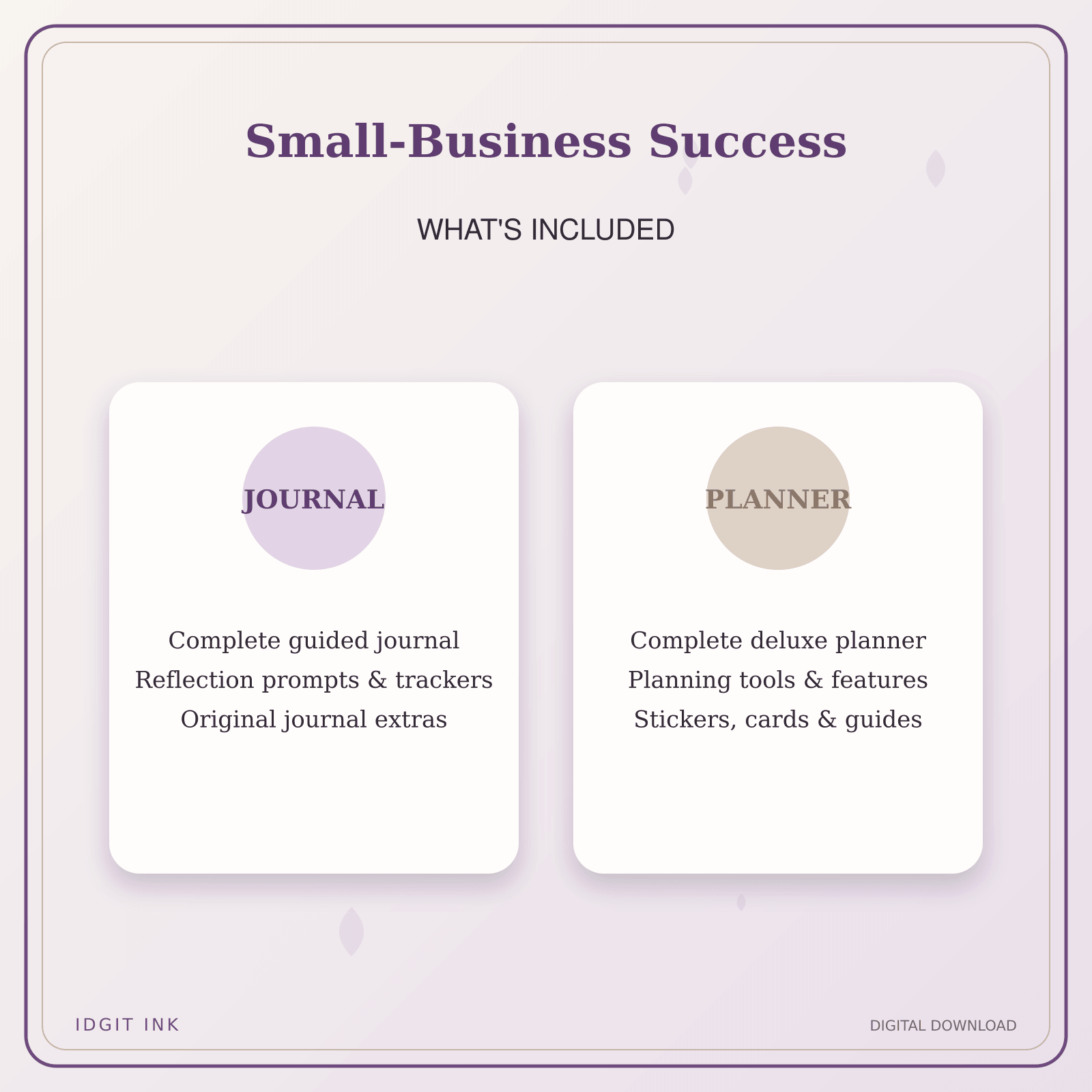 Idgit Ink Small-Business Success deluxe journal and planner bundle — complete journal and planner bundle contents
