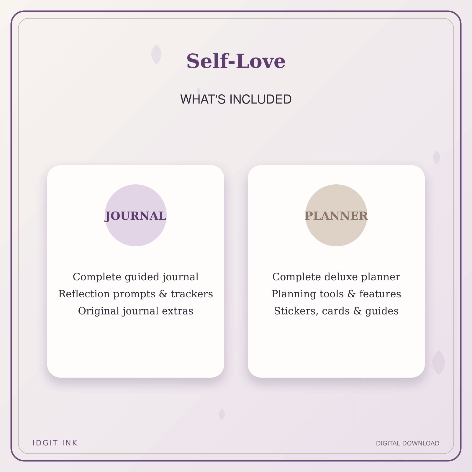 Idgit Ink Self-Love deluxe journal and planner bundle — complete journal and planner bundle contents