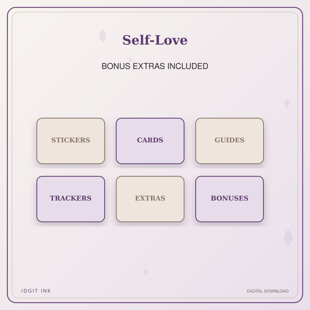 Idgit Ink Self-Love deluxe journal and planner bundle — included digital stickers and cards