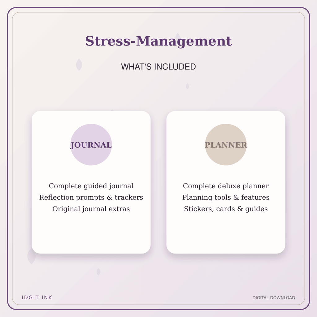 Idgit Ink Stress-Management deluxe journal and planner bundle — complete journal and planner bundle contents
