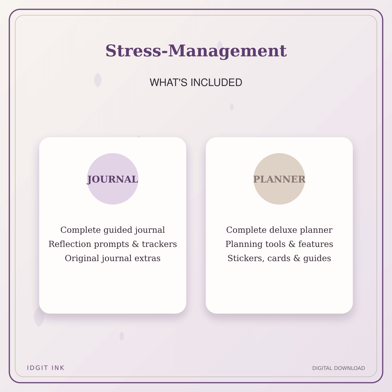Idgit Ink Stress-Management deluxe journal and planner bundle — complete journal and planner bundle contents