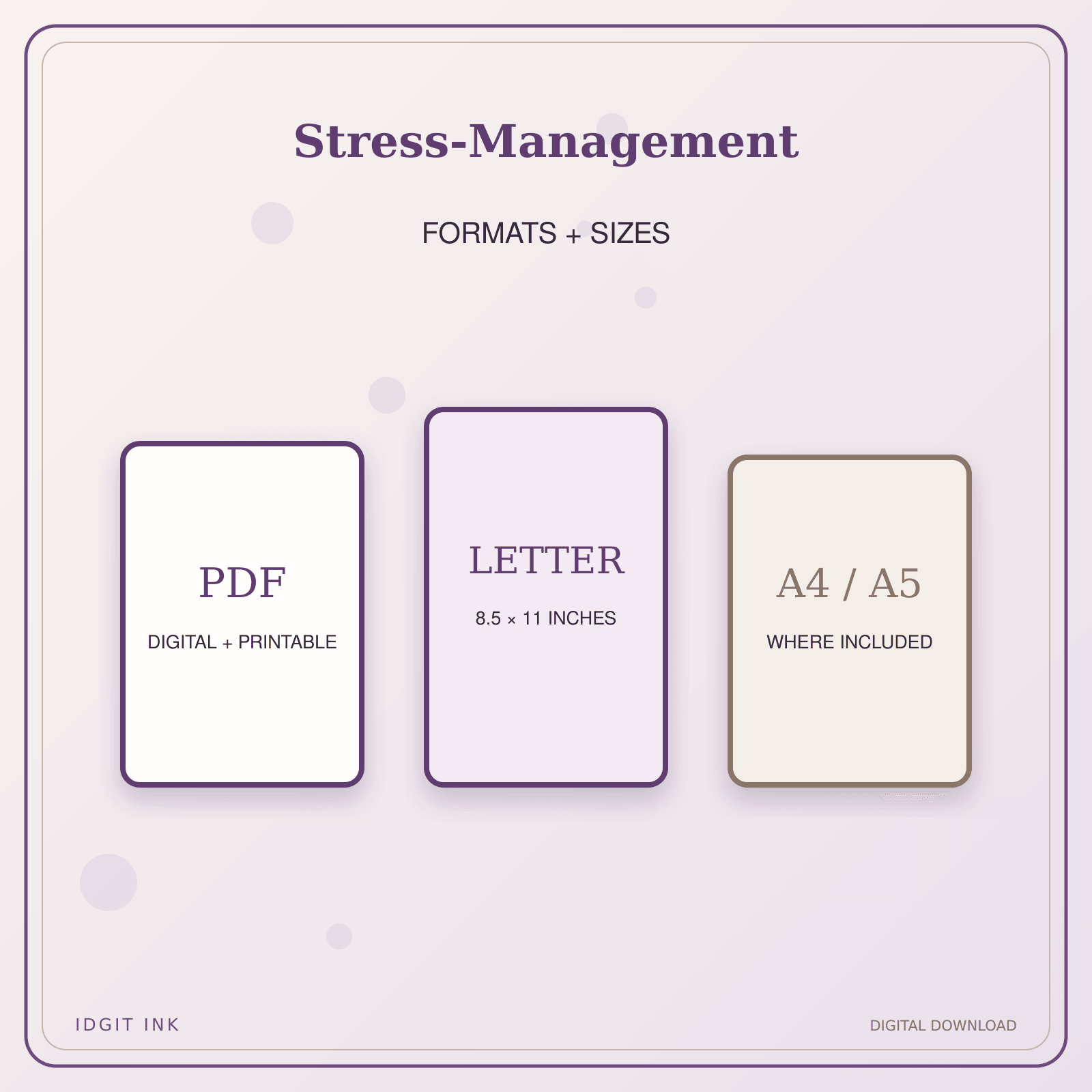 Idgit Ink Stress-Management deluxe journal and planner bundle — digital formats and available page sizes