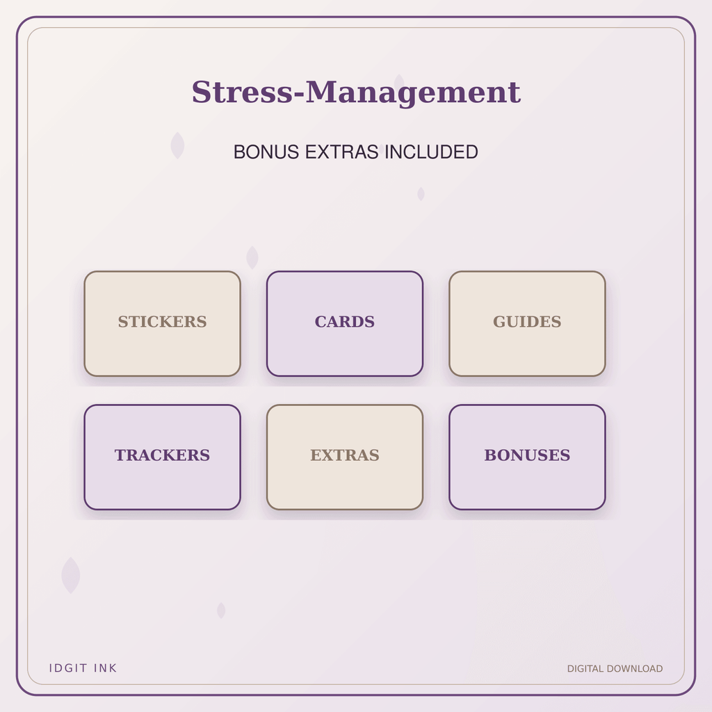 Idgit Ink Stress-Management deluxe journal and planner bundle — included digital stickers and cards