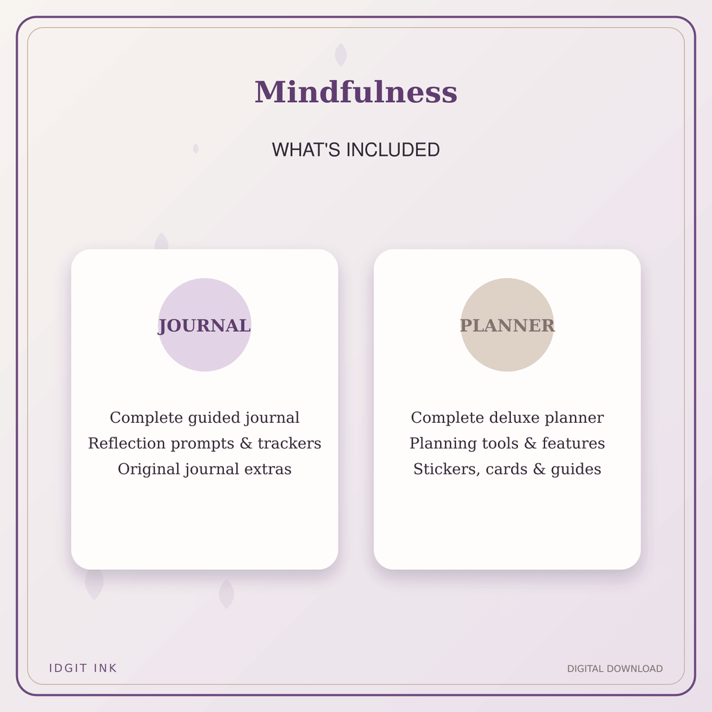 Idgit Ink Mindfulness deluxe journal and planner bundle — complete journal and planner bundle contents