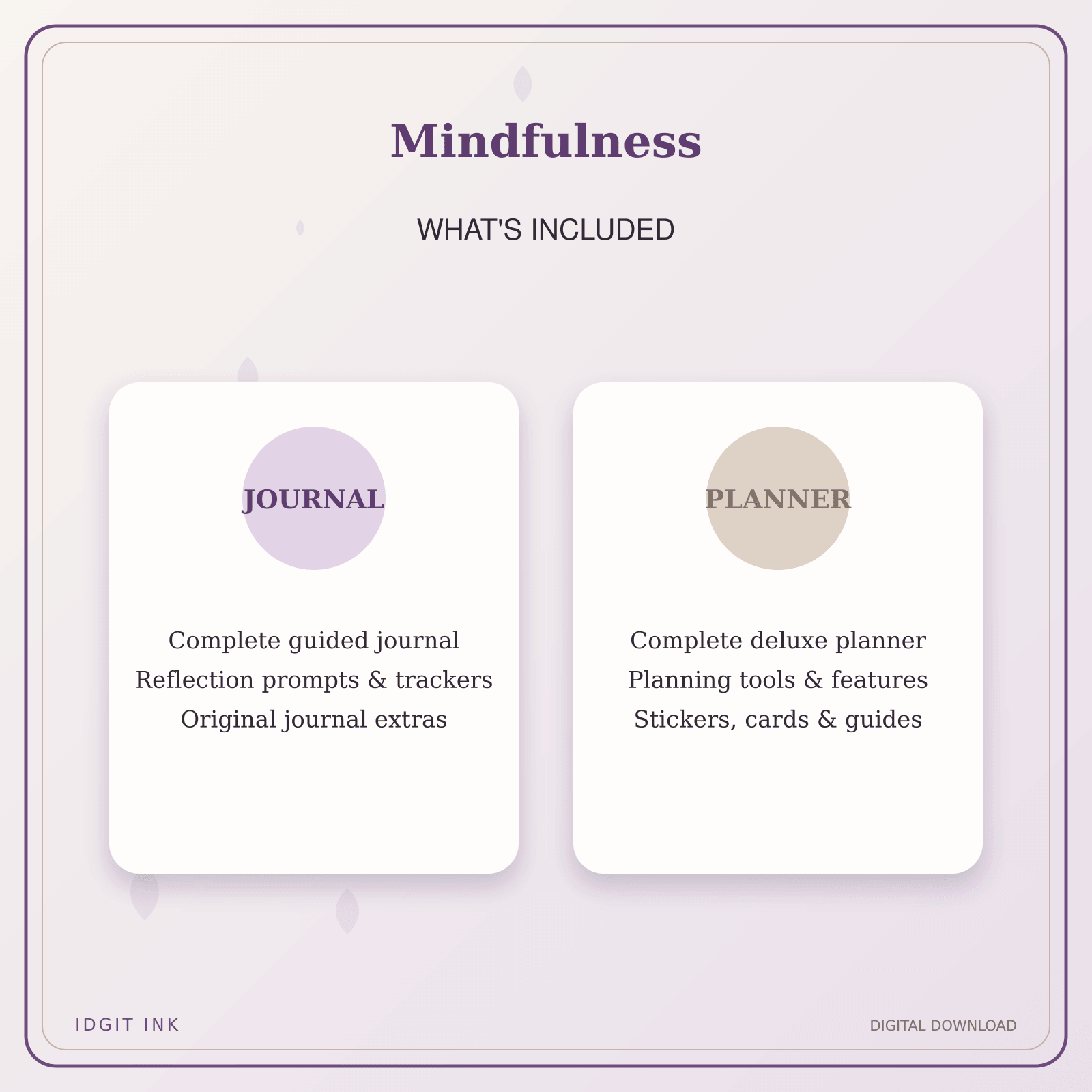 Idgit Ink Mindfulness deluxe journal and planner bundle — complete journal and planner bundle contents