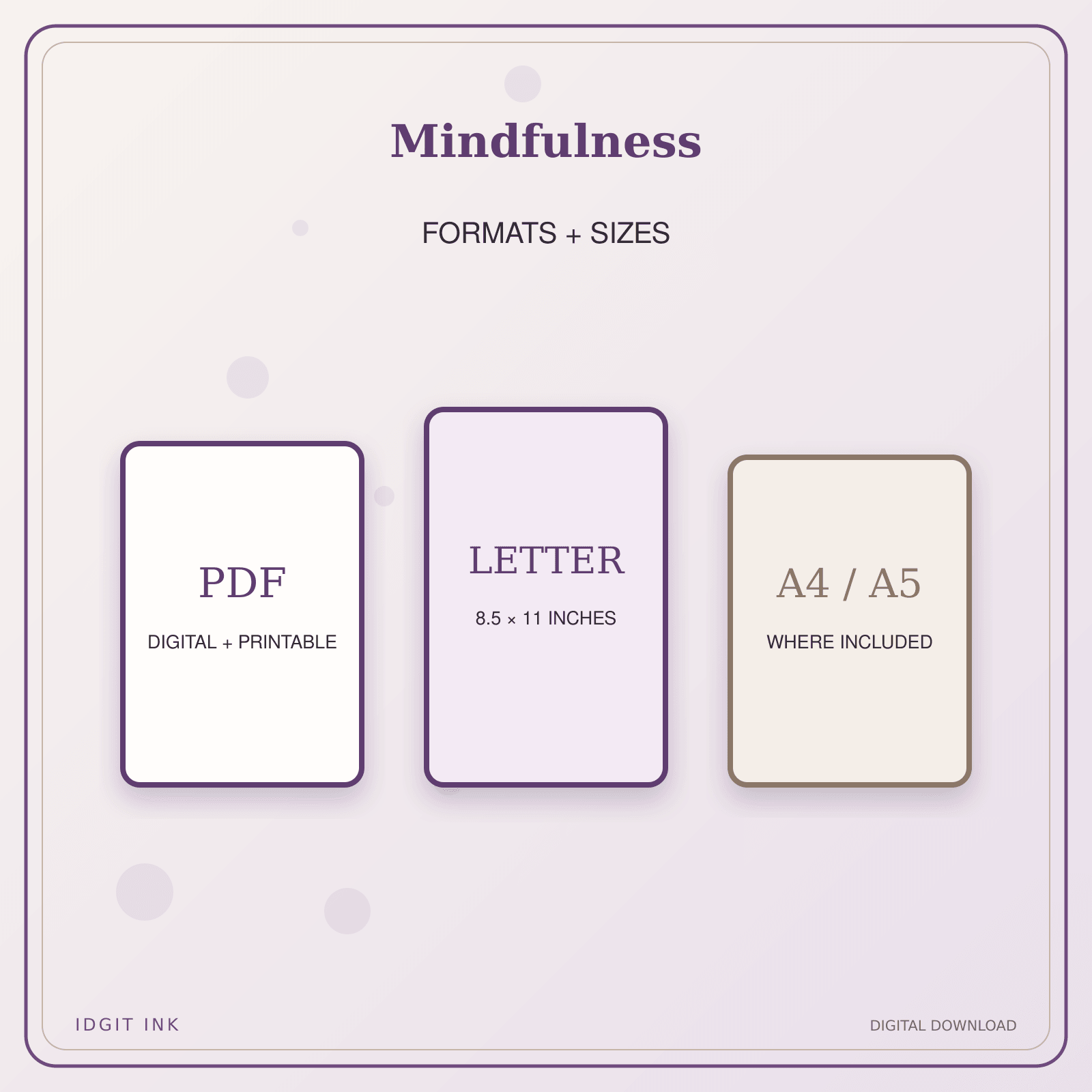 Idgit Ink Mindfulness deluxe journal and planner bundle — digital formats and available page sizes