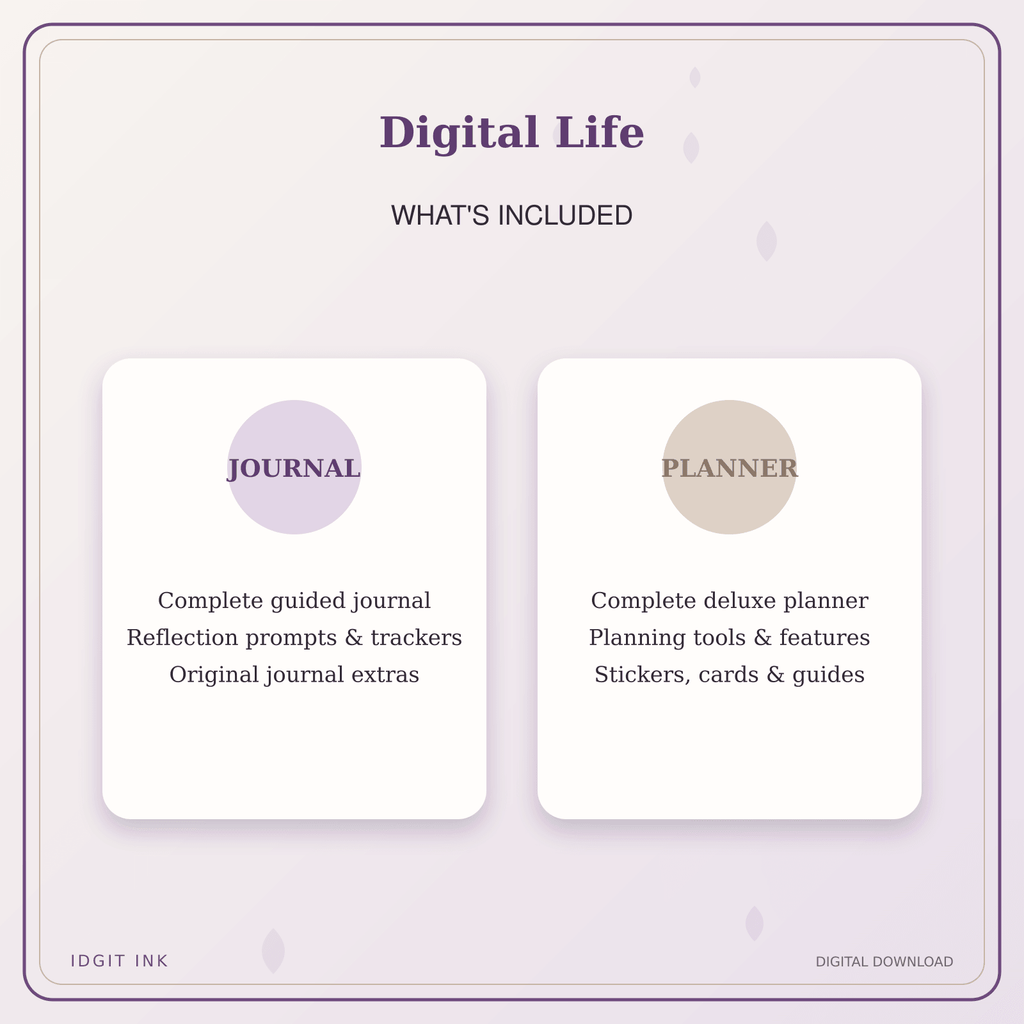Idgit Ink Digital Life deluxe journal and planner bundle — complete journal and planner bundle contents