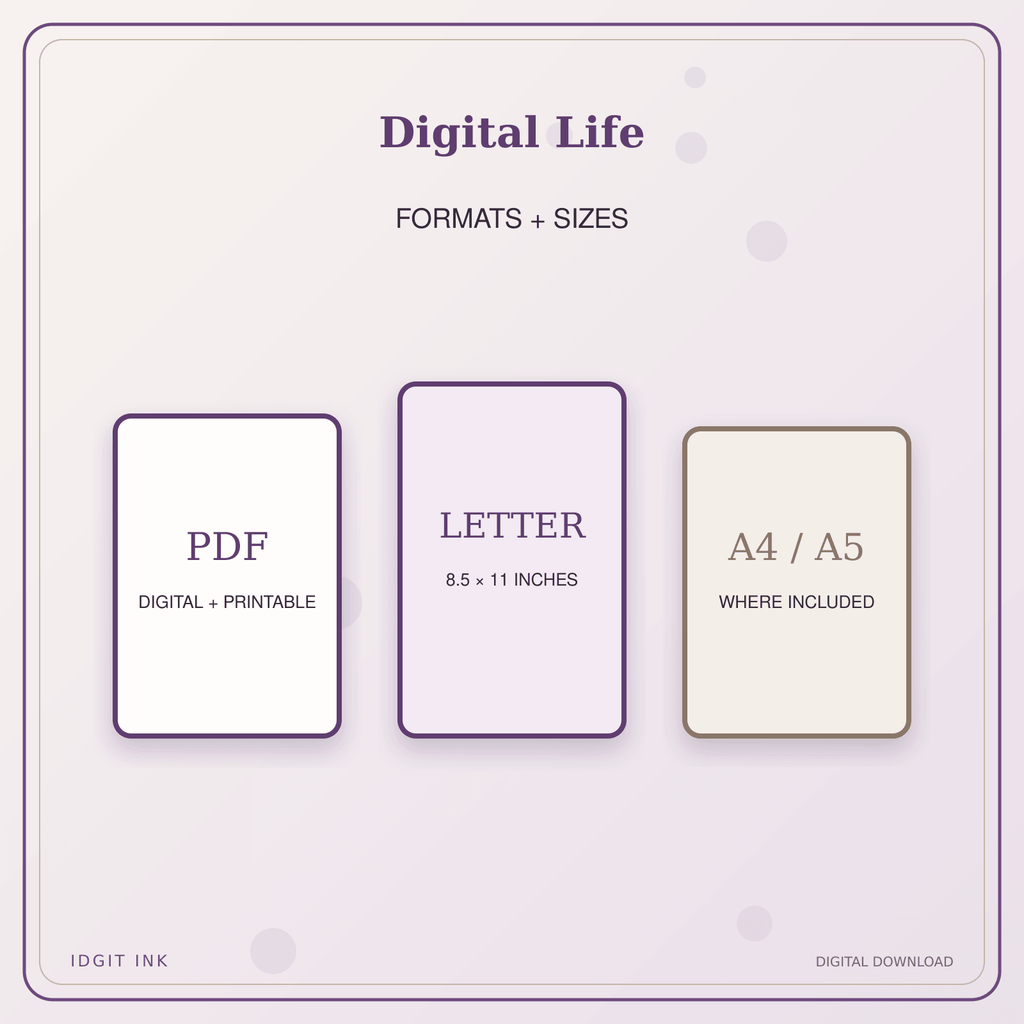 Idgit Ink Digital Life deluxe journal and planner bundle — digital formats and available page sizes