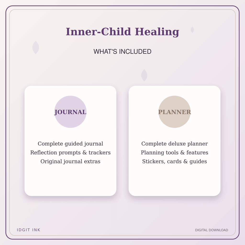 Idgit Ink Inner-Child Healing deluxe journal and planner bundle — complete journal and planner bundle contents