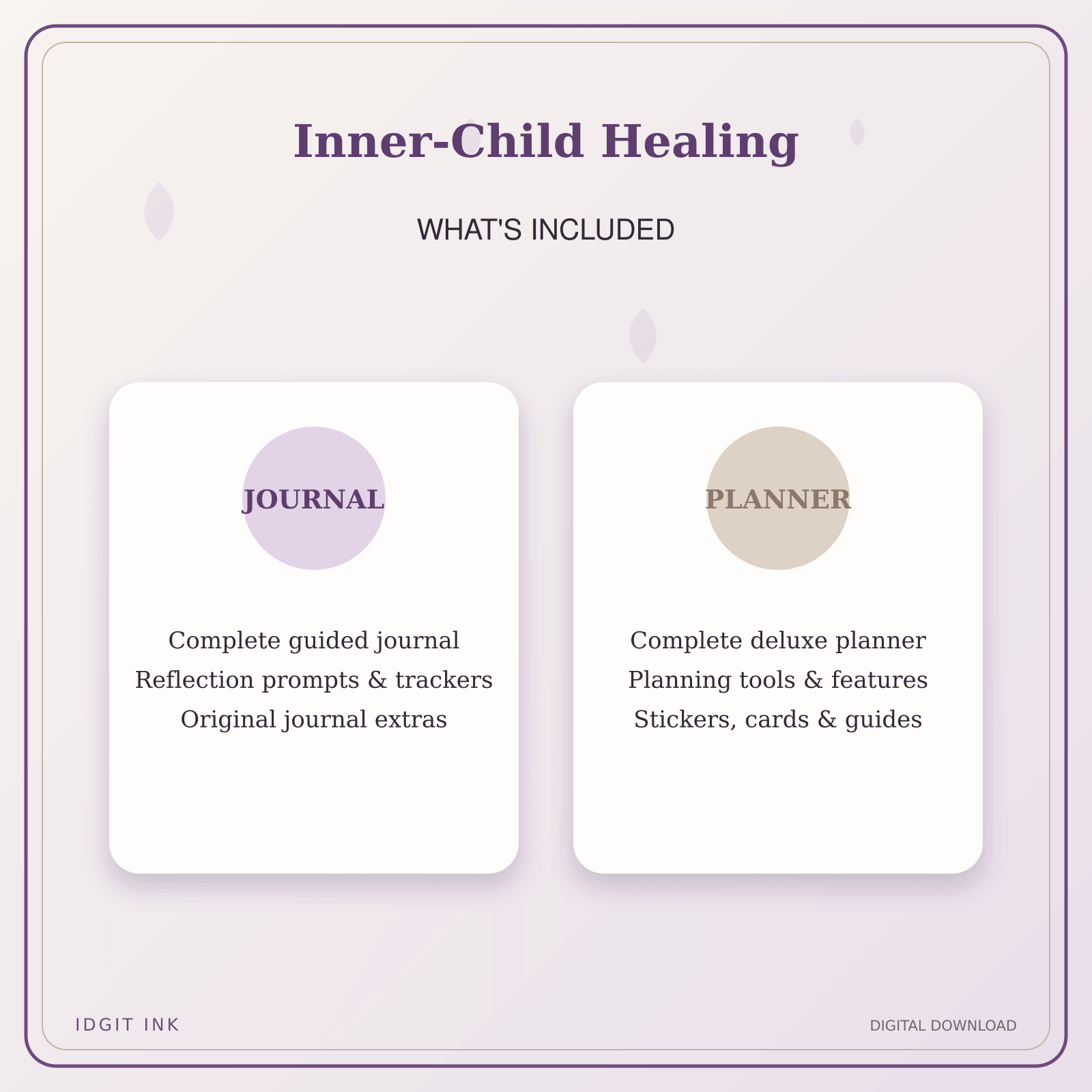 Idgit Ink Inner-Child Healing deluxe journal and planner bundle — complete journal and planner bundle contents