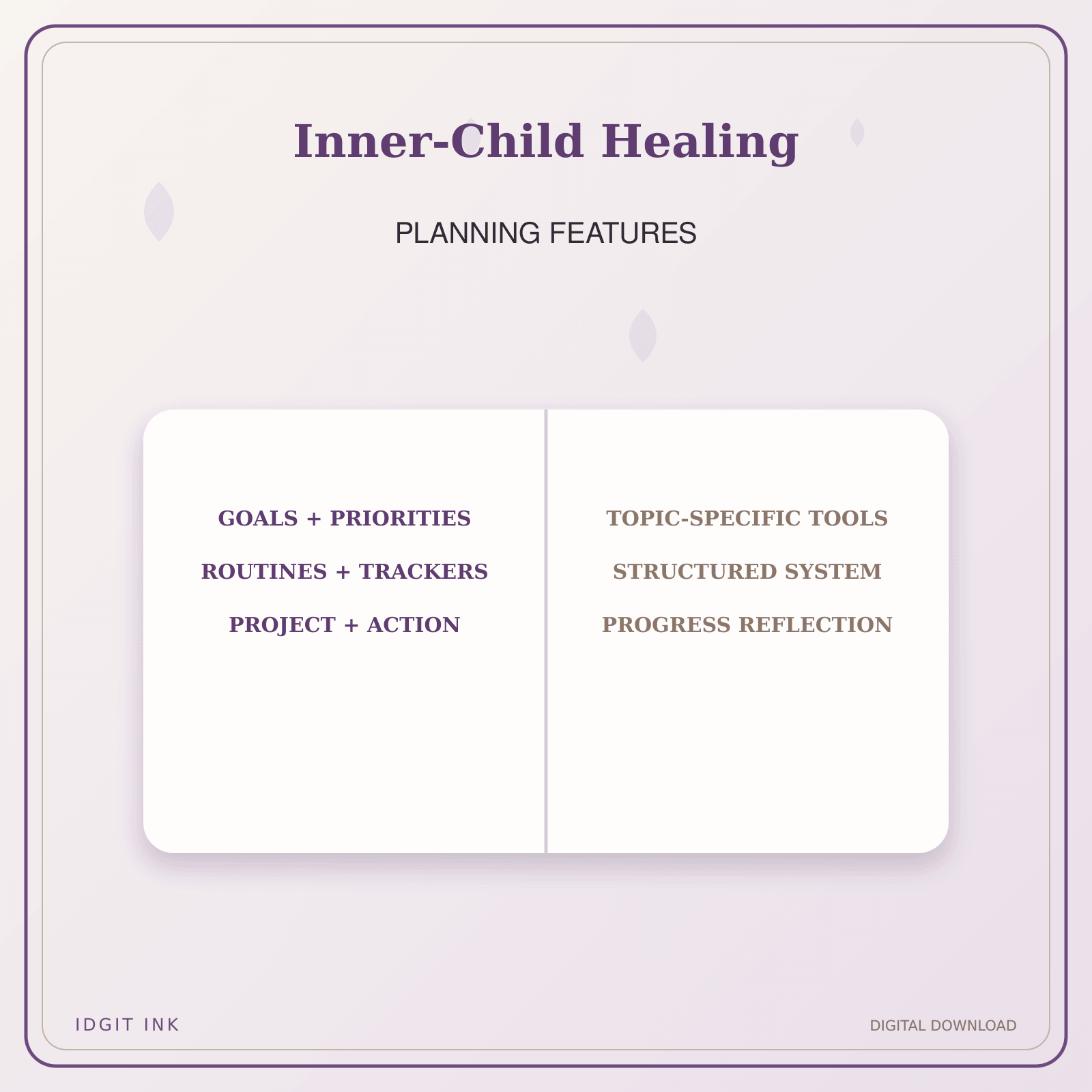 Idgit Ink Inner-Child Healing deluxe journal and planner bundle — planner organization and planning features