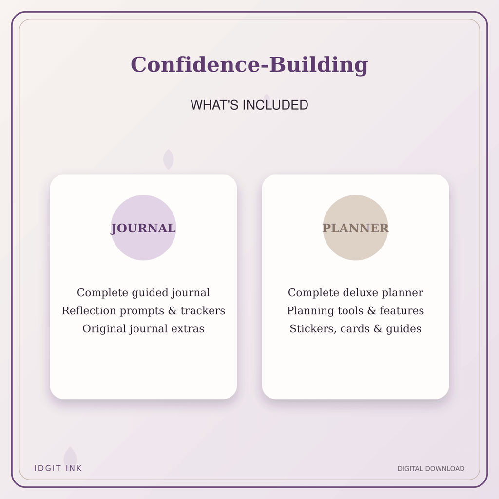 Idgit Ink Confidence-Building deluxe journal and planner bundle — complete journal and planner bundle contents