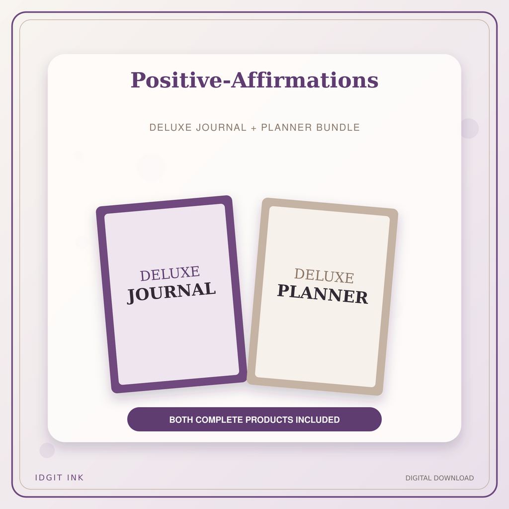 Idgit Ink Positive-Affirmations deluxe journal and planner bundle — primary bundle cover showing both deluxe products