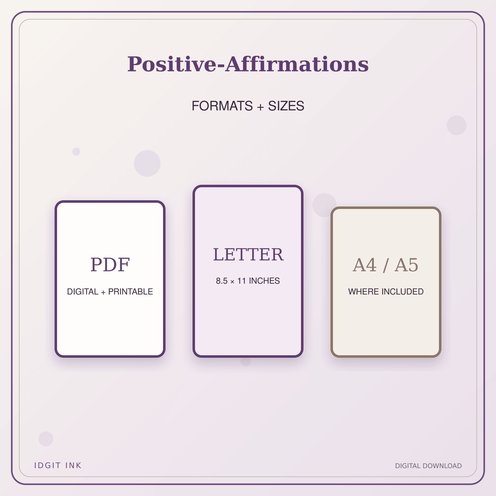 Idgit Ink Positive-Affirmations deluxe journal and planner bundle — digital formats and available page sizes