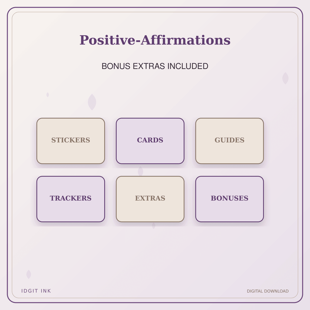 Idgit Ink Positive-Affirmations deluxe journal and planner bundle — included digital stickers and cards