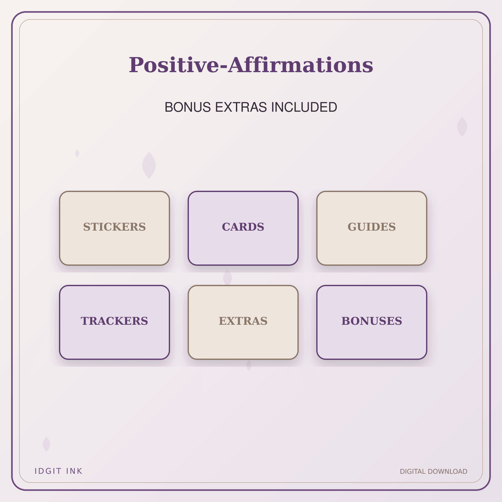 Idgit Ink Positive-Affirmations deluxe journal and planner bundle — included digital stickers and cards