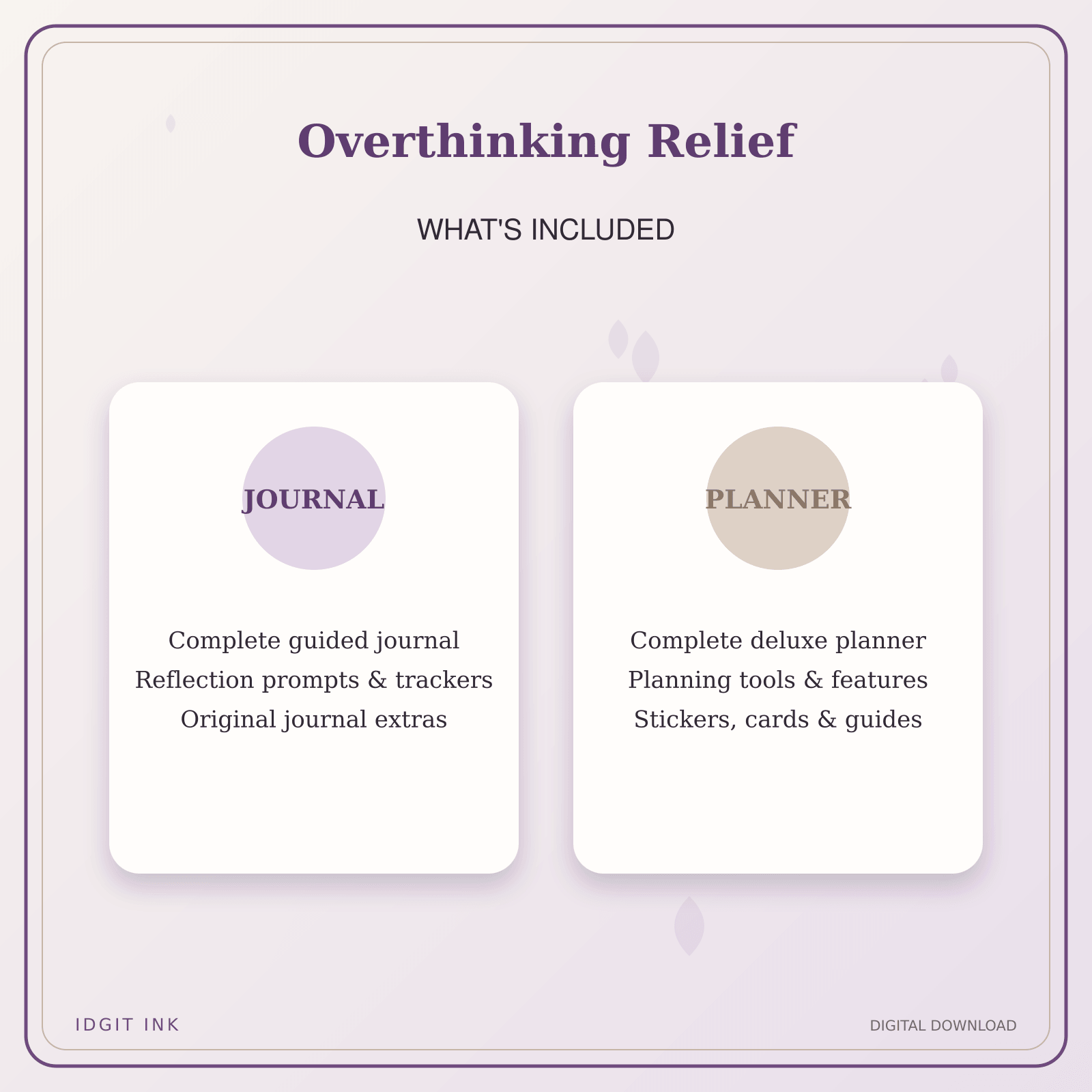 Idgit Ink Overthinking Relief deluxe journal and planner bundle — complete journal and planner bundle contents