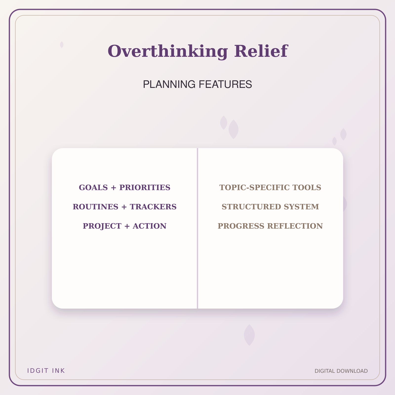 Idgit Ink Overthinking Relief deluxe journal and planner bundle — planner organization and planning features