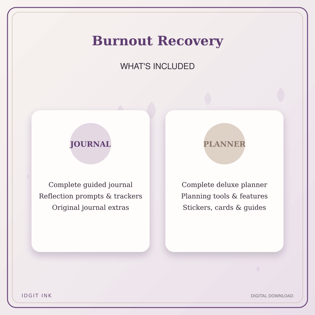 Idgit Ink Burnout Recovery deluxe journal and planner bundle — complete journal and planner bundle contents