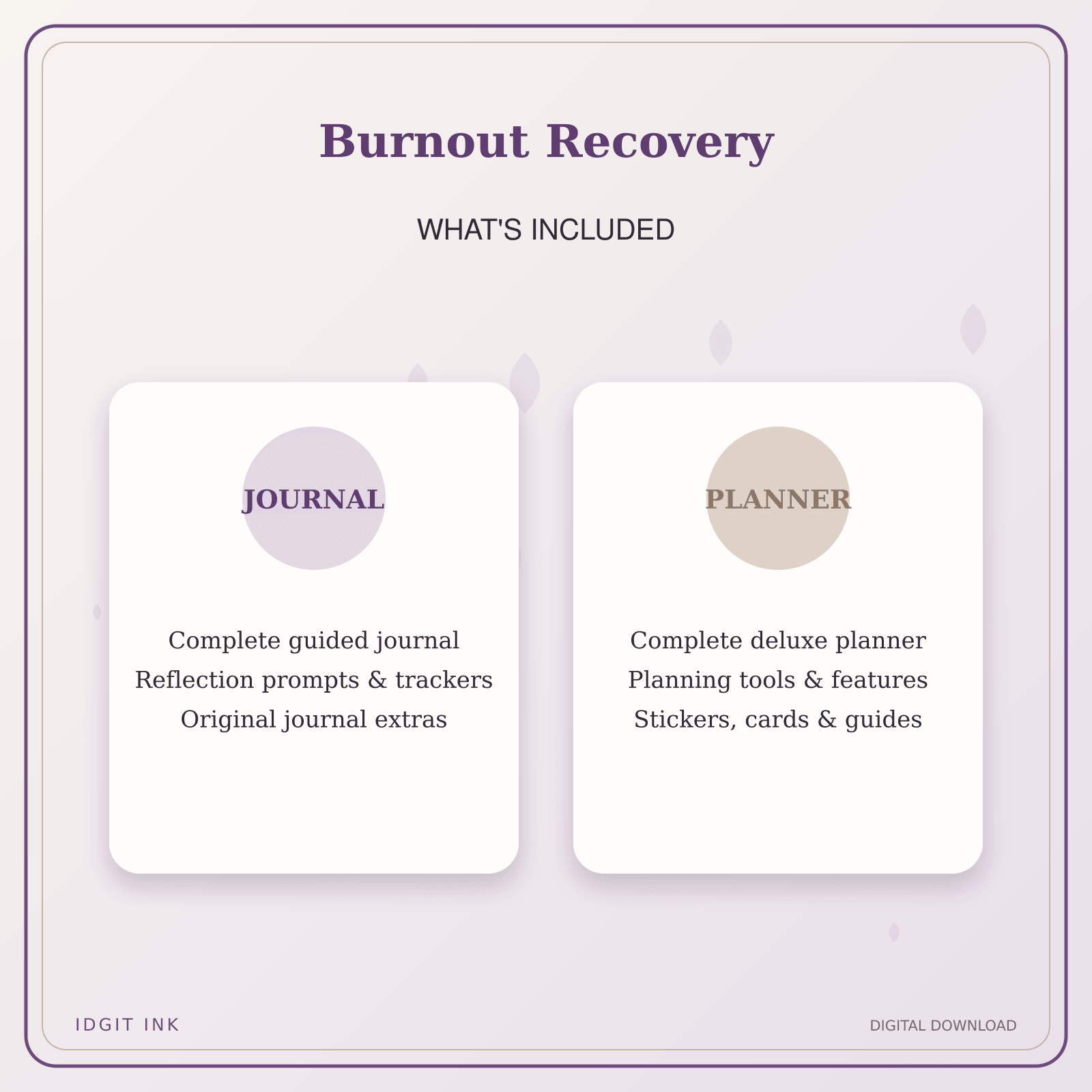 Idgit Ink Burnout Recovery deluxe journal and planner bundle — complete journal and planner bundle contents