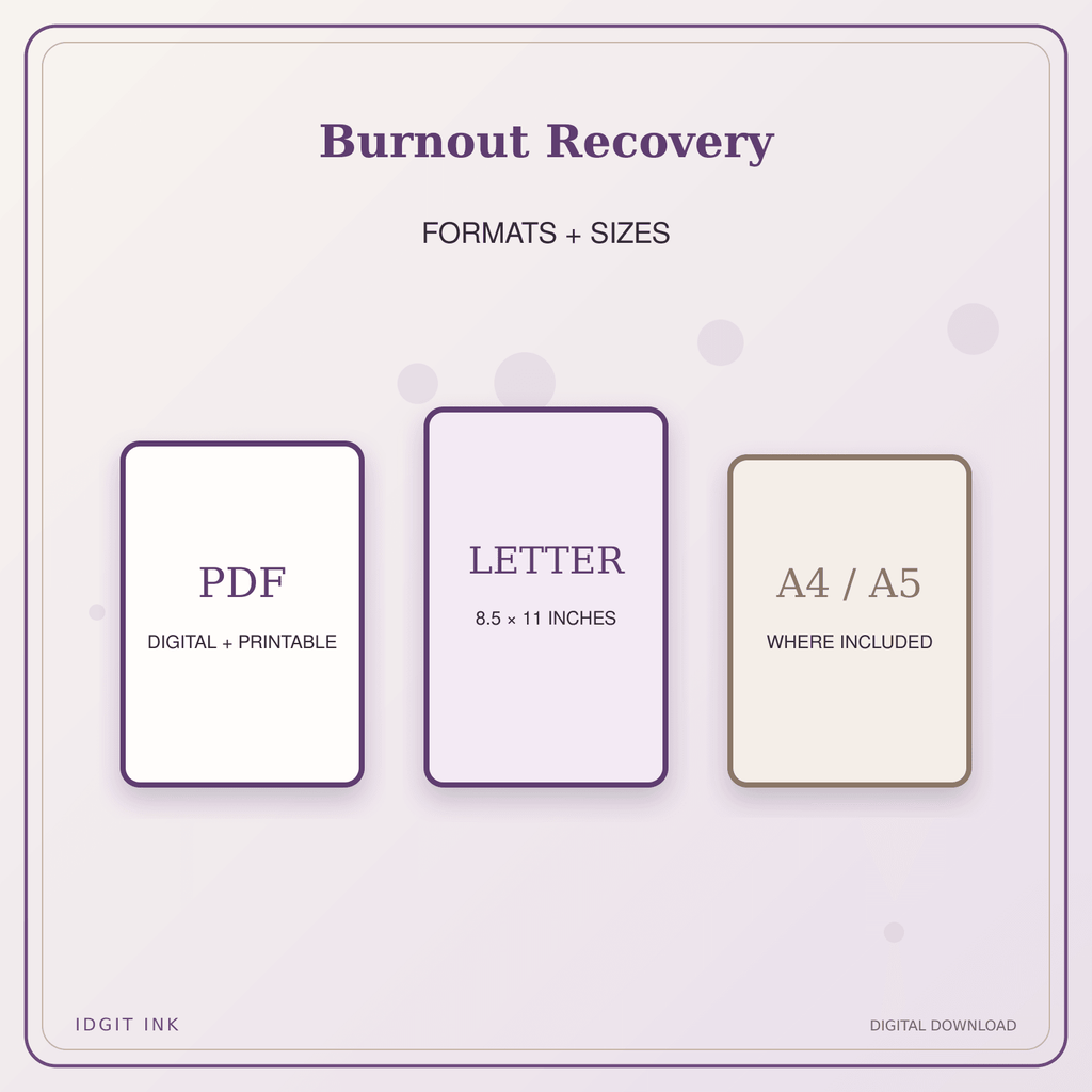 Idgit Ink Burnout Recovery deluxe journal and planner bundle — digital formats and available page sizes