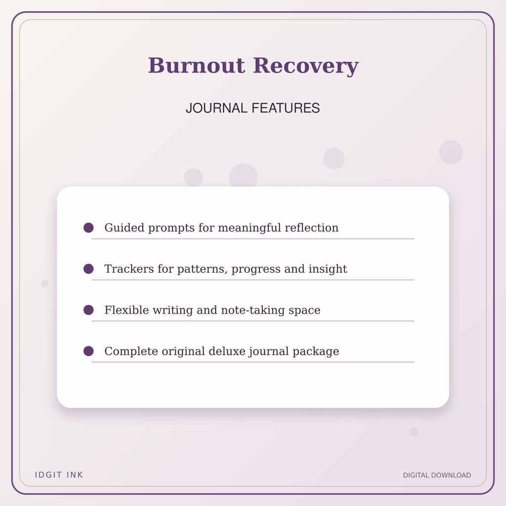 Idgit Ink Burnout Recovery deluxe journal and planner bundle — journal prompts and reflection features