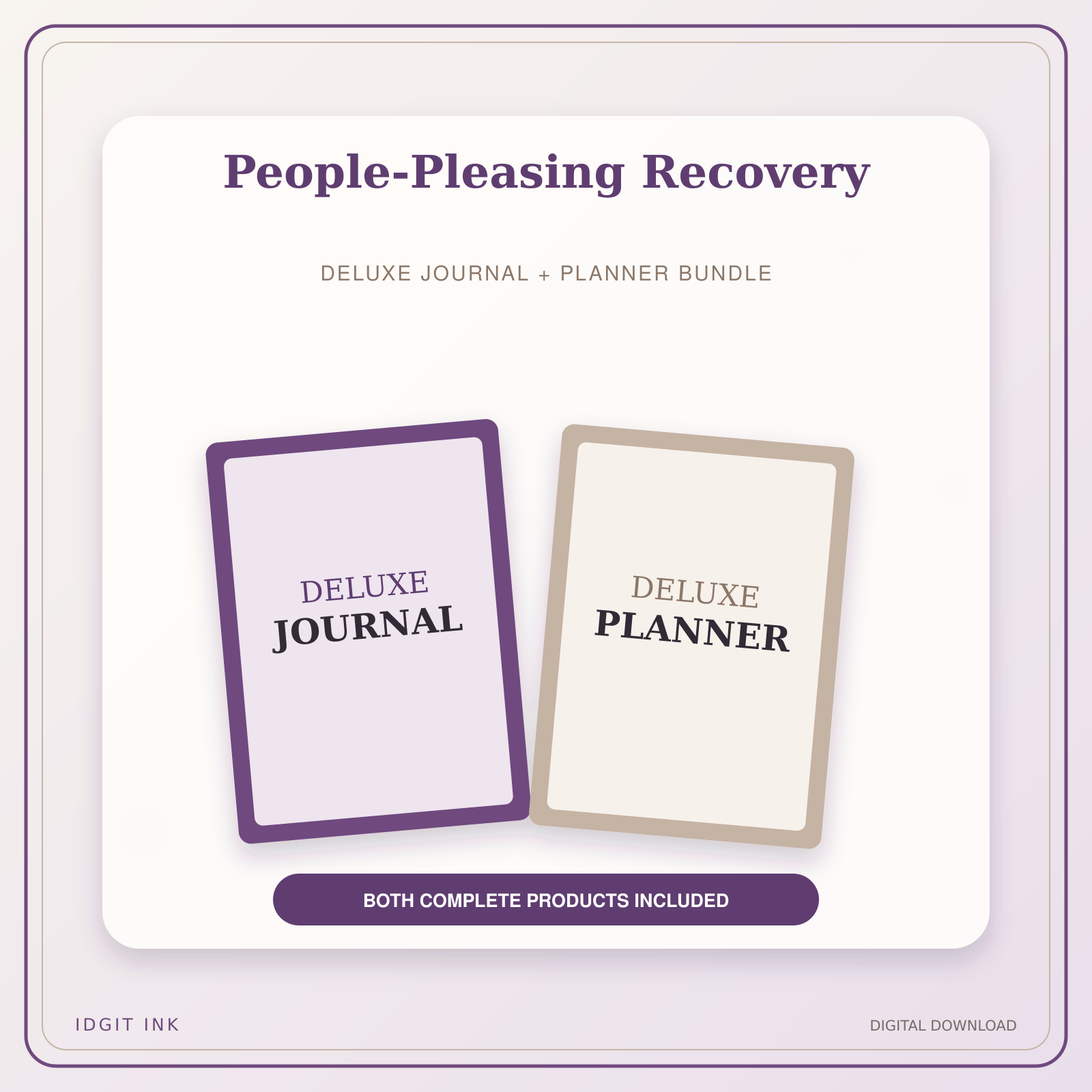 Idgit Ink People-Pleasing Recovery deluxe journal and planner bundle — primary bundle cover showing both deluxe products