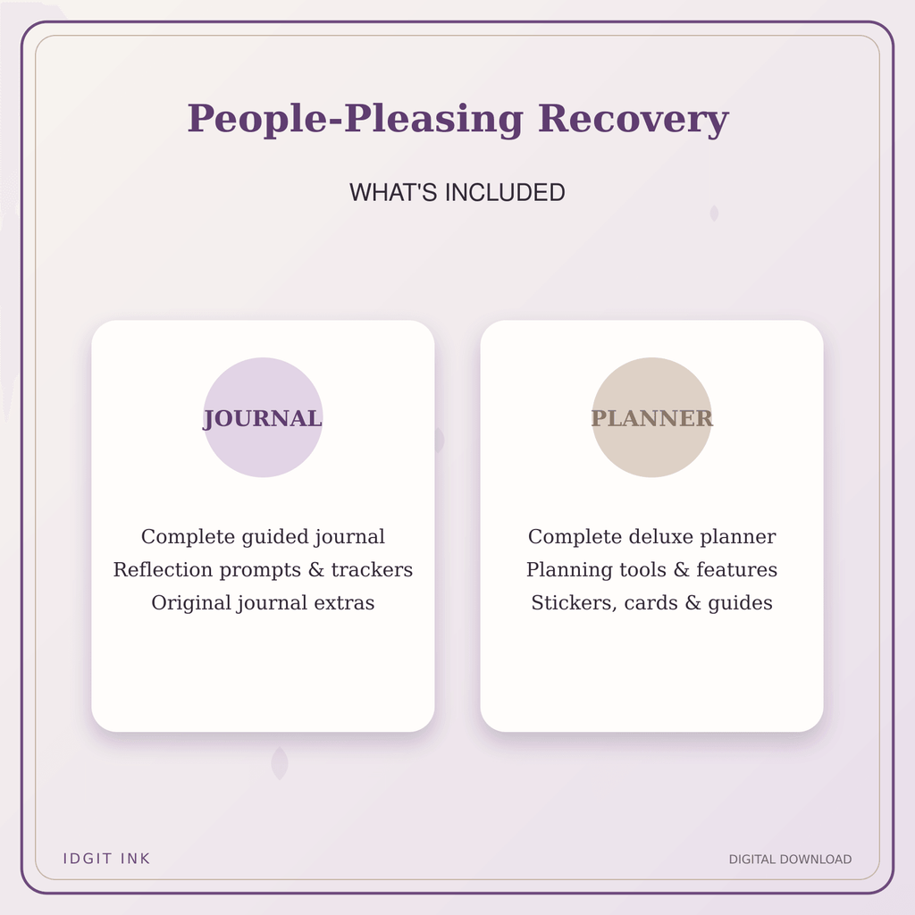 Idgit Ink People-Pleasing Recovery deluxe journal and planner bundle — complete journal and planner bundle contents