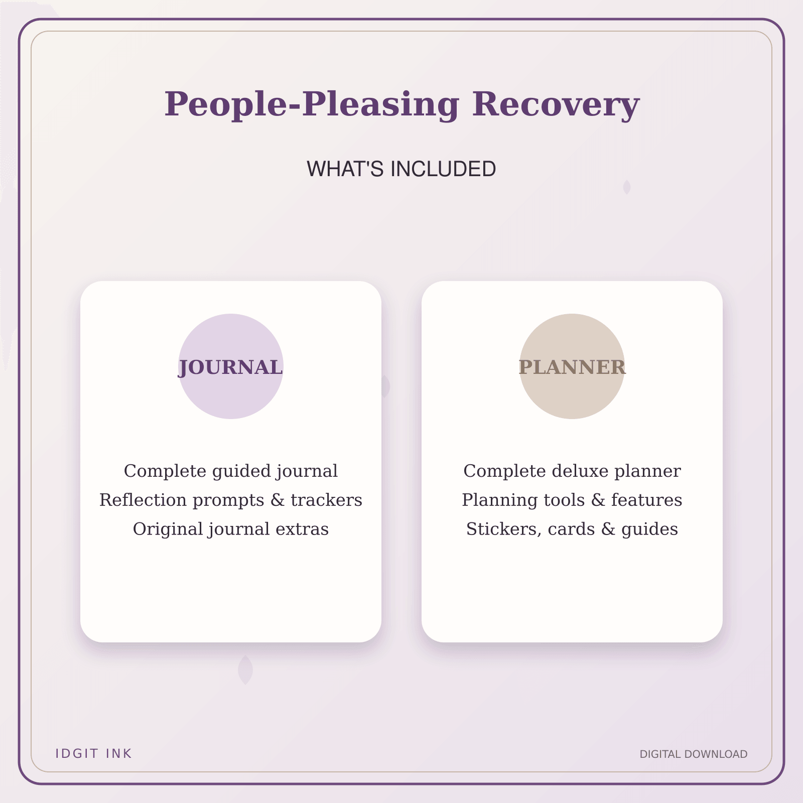 Idgit Ink People-Pleasing Recovery deluxe journal and planner bundle — complete journal and planner bundle contents