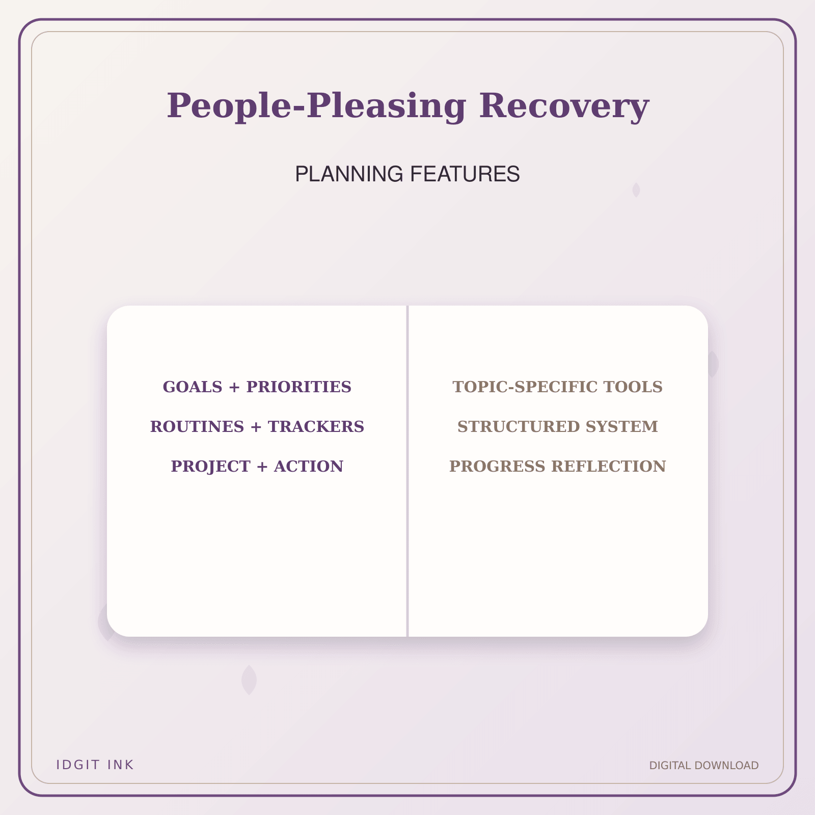 Idgit Ink People-Pleasing Recovery deluxe journal and planner bundle — planner organization and planning features