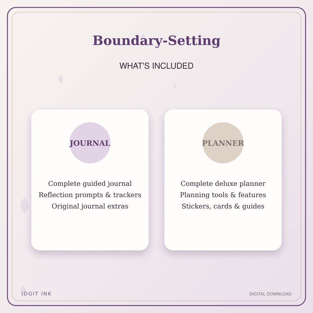 Idgit Ink Boundary-Setting deluxe journal and planner bundle — complete journal and planner bundle contents