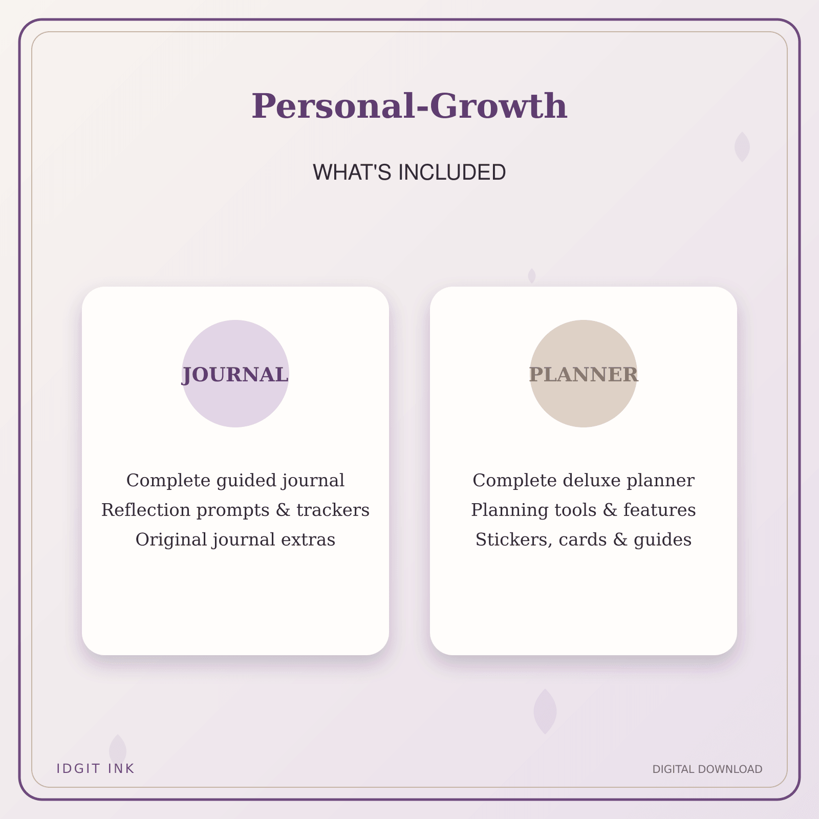 Idgit Ink Personal-Growth deluxe journal and planner bundle — complete journal and planner bundle contents