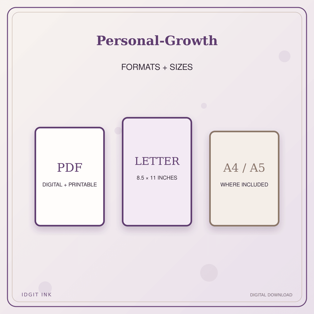 Idgit Ink Personal-Growth deluxe journal and planner bundle — digital formats and available page sizes