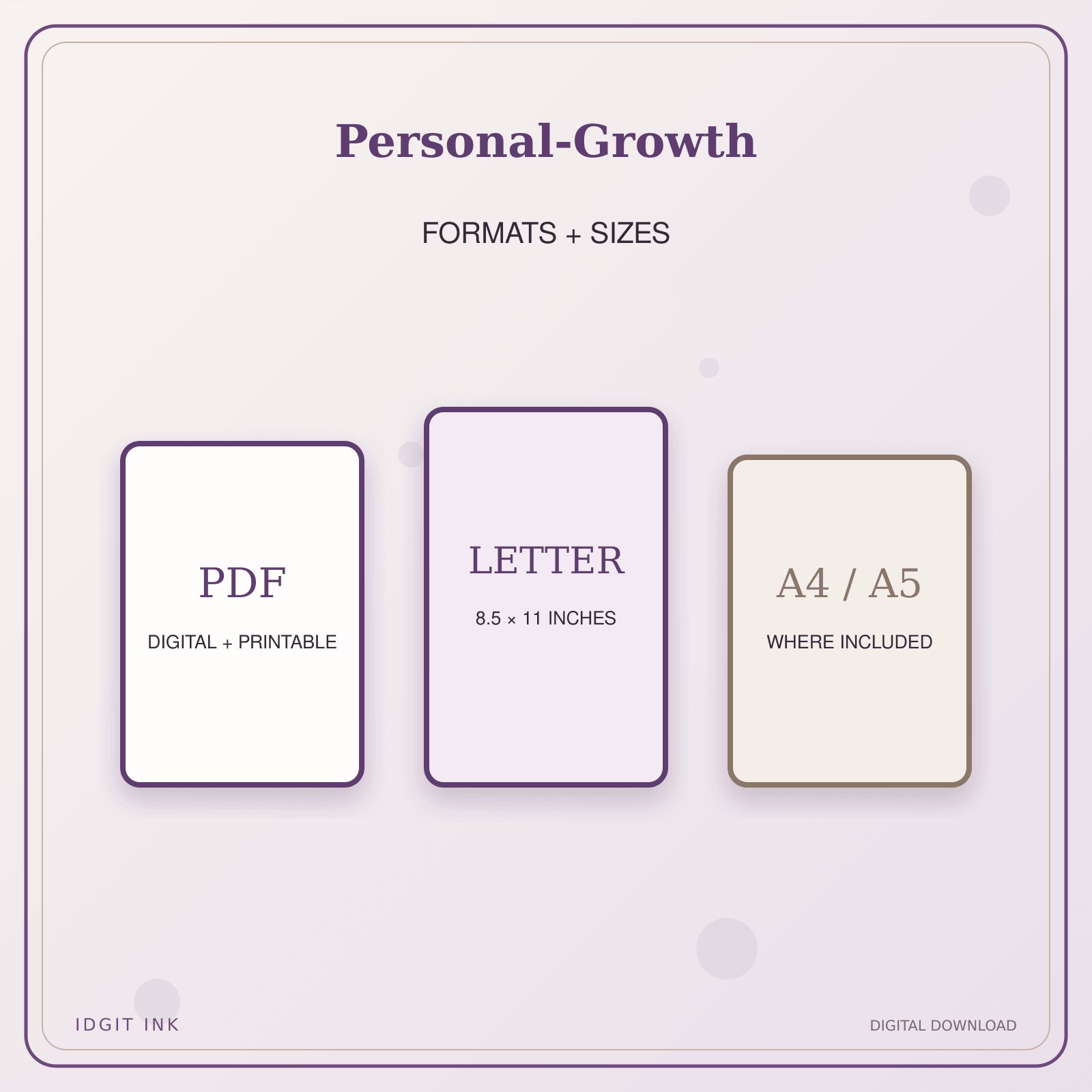 Idgit Ink Personal-Growth deluxe journal and planner bundle — digital formats and available page sizes