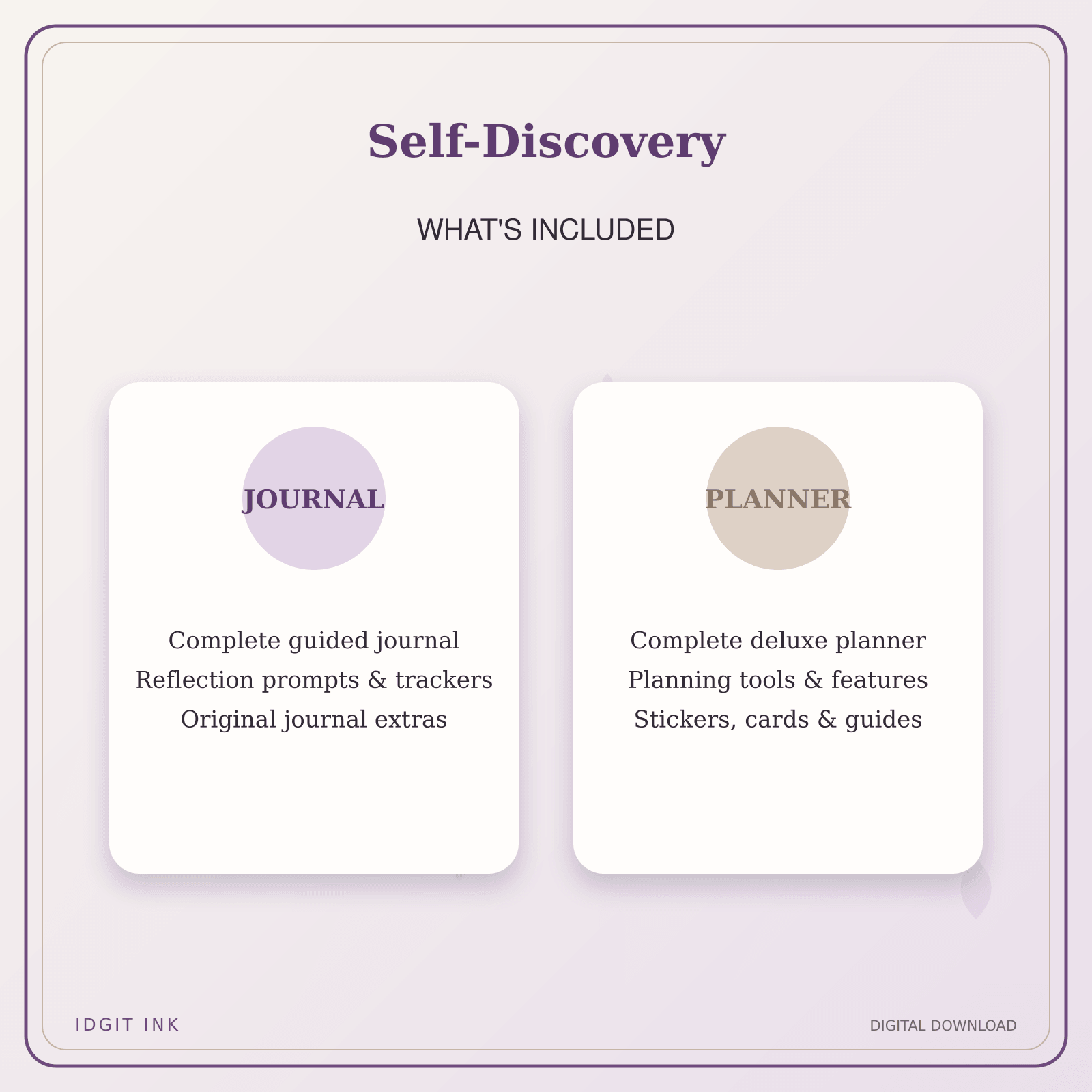 Idgit Ink Self-Discovery deluxe journal and planner bundle — complete journal and planner bundle contents