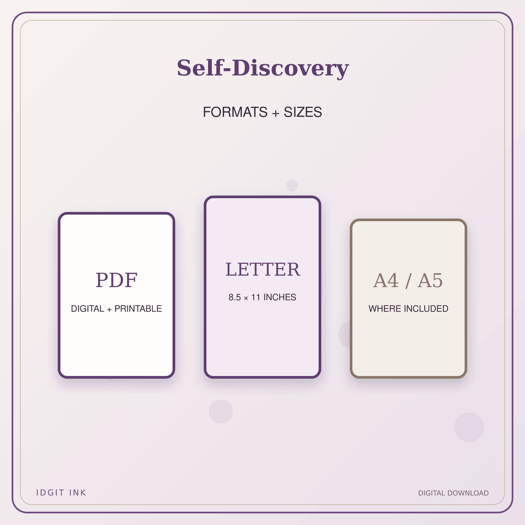 Idgit Ink Self-Discovery deluxe journal and planner bundle — digital formats and available page sizes