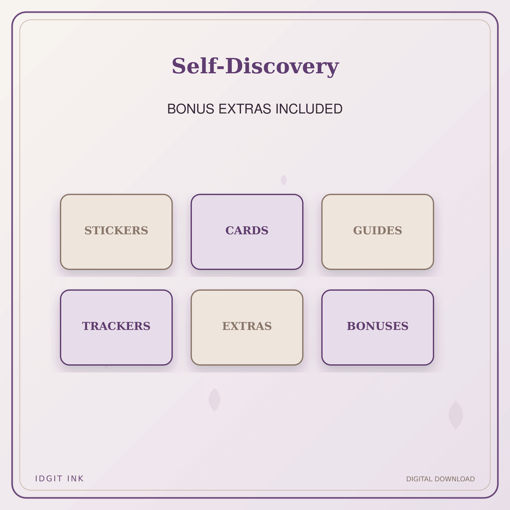 Idgit Ink Self-Discovery deluxe journal and planner bundle — included digital stickers and cards