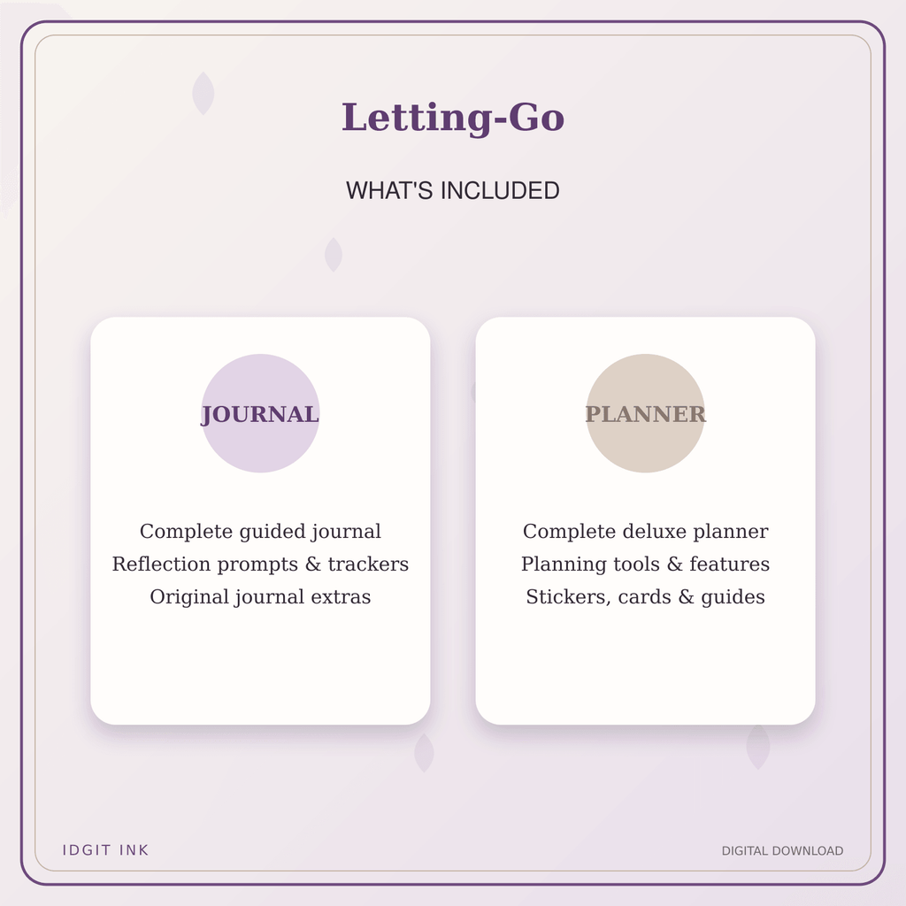 Idgit Ink Letting-Go deluxe journal and planner bundle — complete journal and planner bundle contents