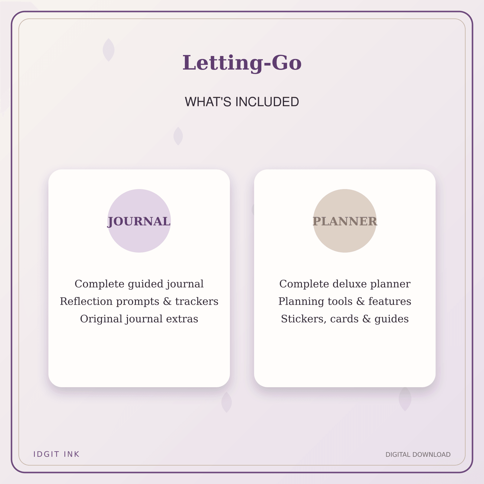 Idgit Ink Letting-Go deluxe journal and planner bundle — complete journal and planner bundle contents
