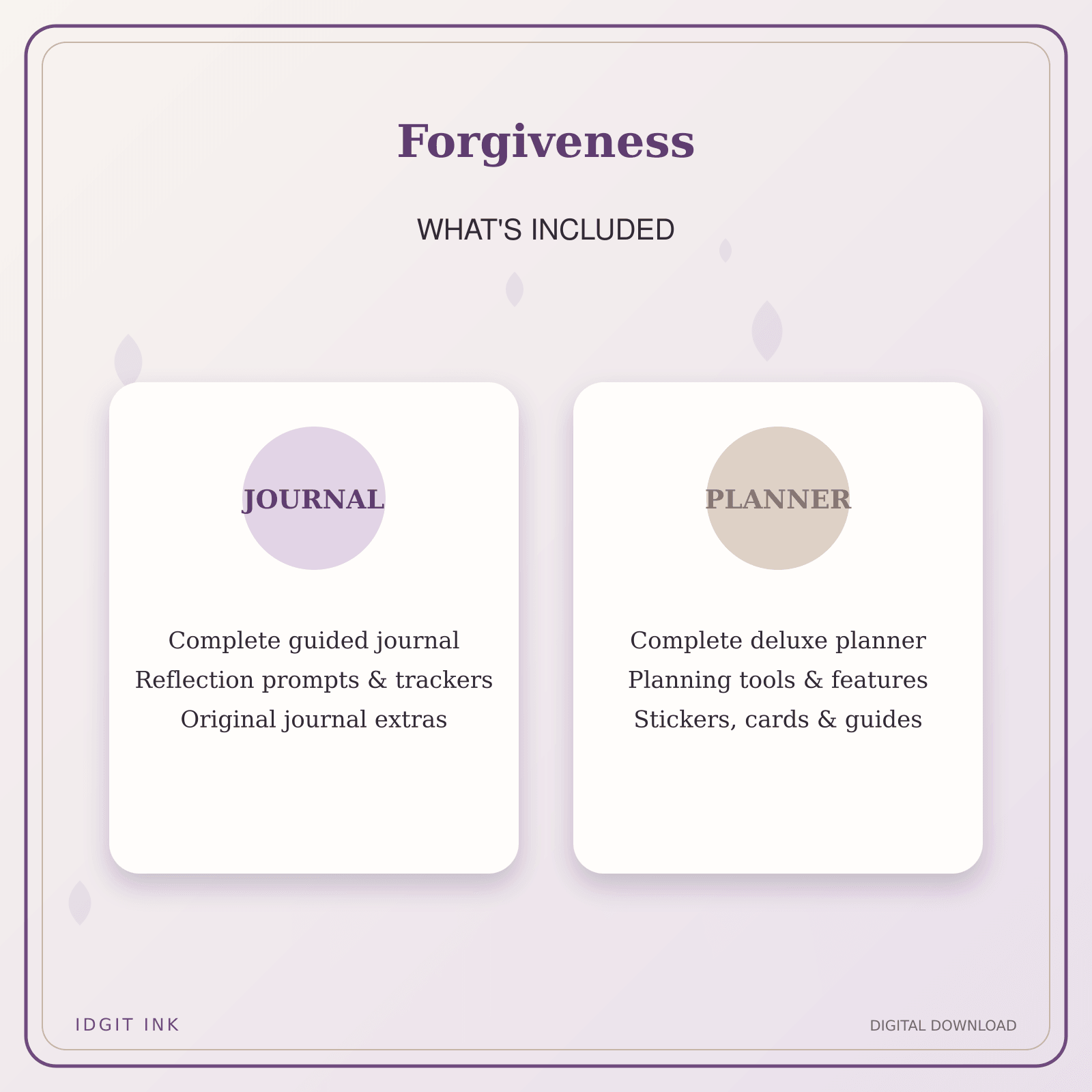 Idgit Ink Forgiveness deluxe journal and planner bundle — complete journal and planner bundle contents