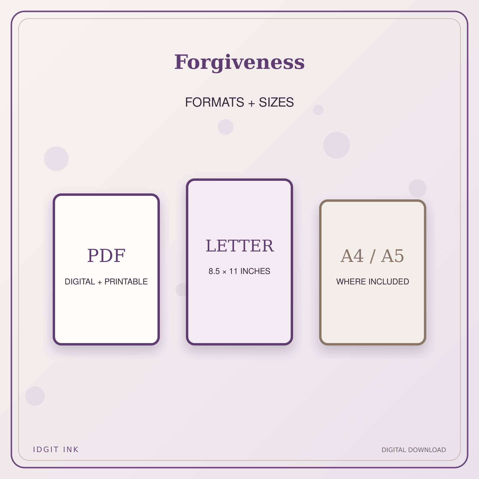Idgit Ink Forgiveness deluxe journal and planner bundle — digital formats and available page sizes