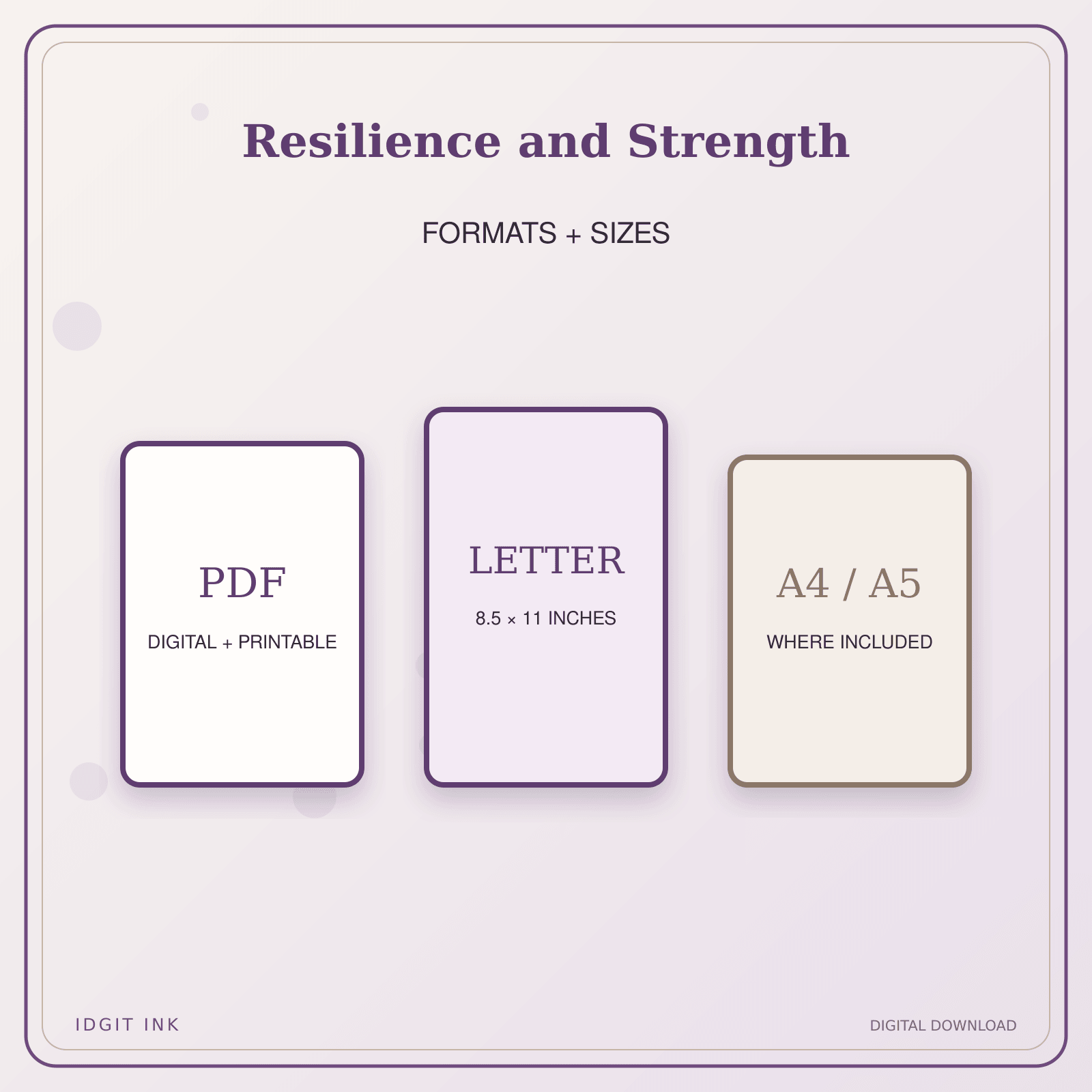 Idgit Ink Resilience and Strength deluxe journal and planner bundle — digital formats and available page sizes