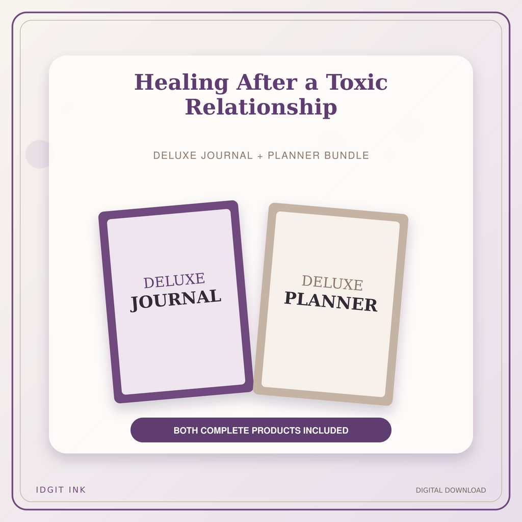 Idgit Ink Healing After a Toxic Relationship deluxe journal and planner bundle — primary bundle cover showing both deluxe products