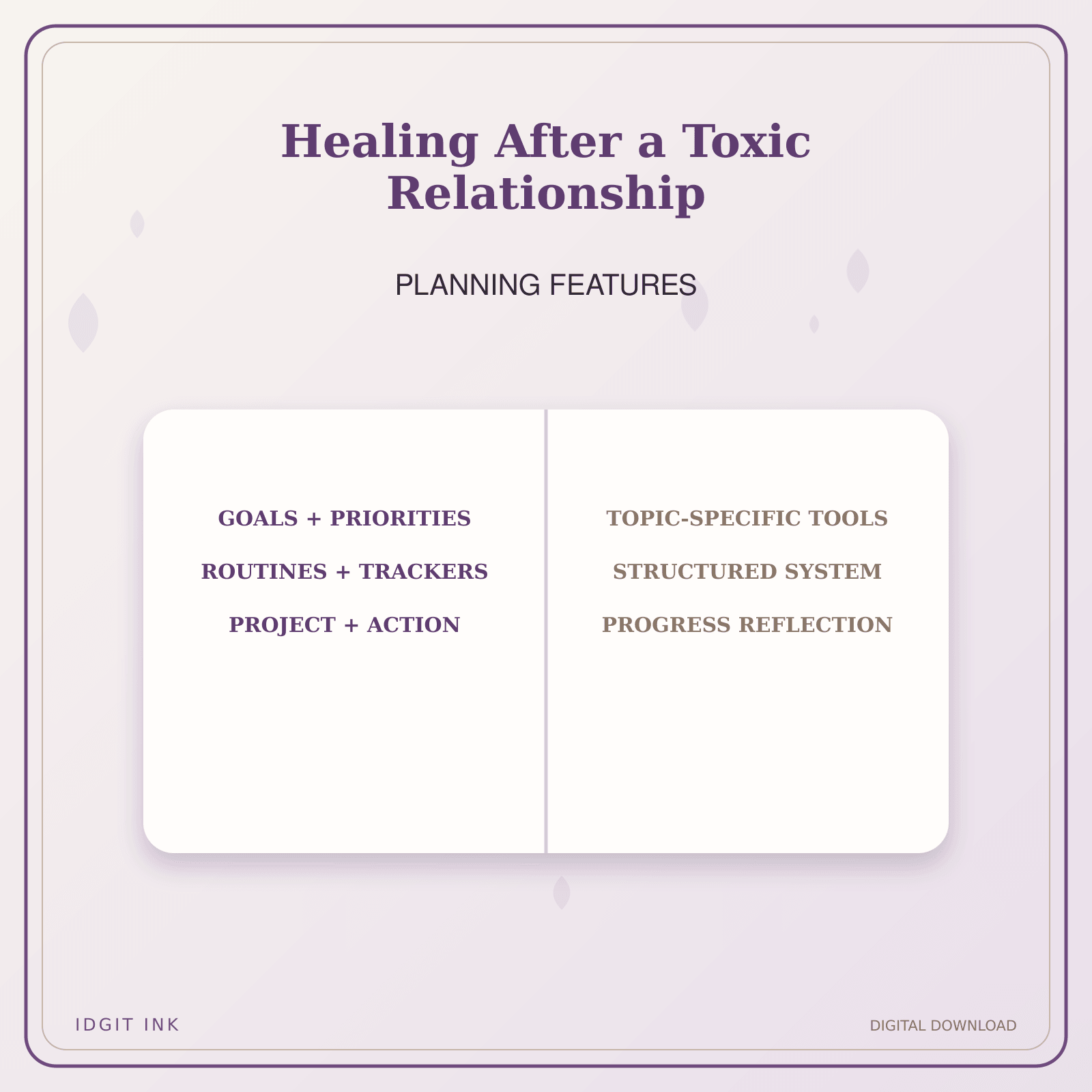 Idgit Ink Healing After a Toxic Relationship deluxe journal and planner bundle — planner organization and planning features